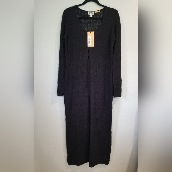 Women's Long Sleeve Open-Work Stitch Midi Dress - Future Collective Black L - Picture 4 of 11